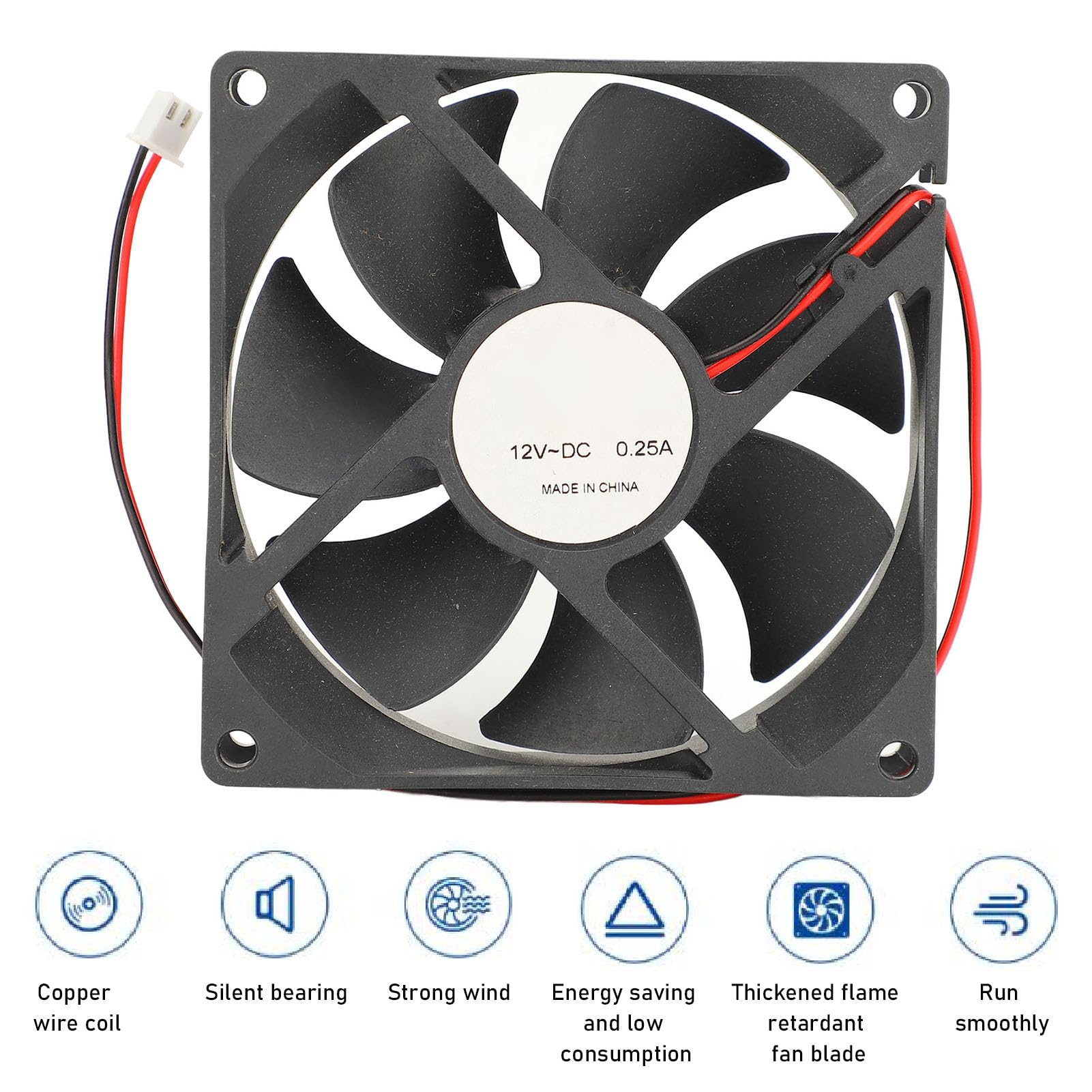 Ventilateur de refroidissement à double roulement à billes 12 V CC 92 mm x 92 mm, avec connecteur à 2 broches, 3 000 tr/min haute vitesse, débit d'air de 52,8 CFM, pour