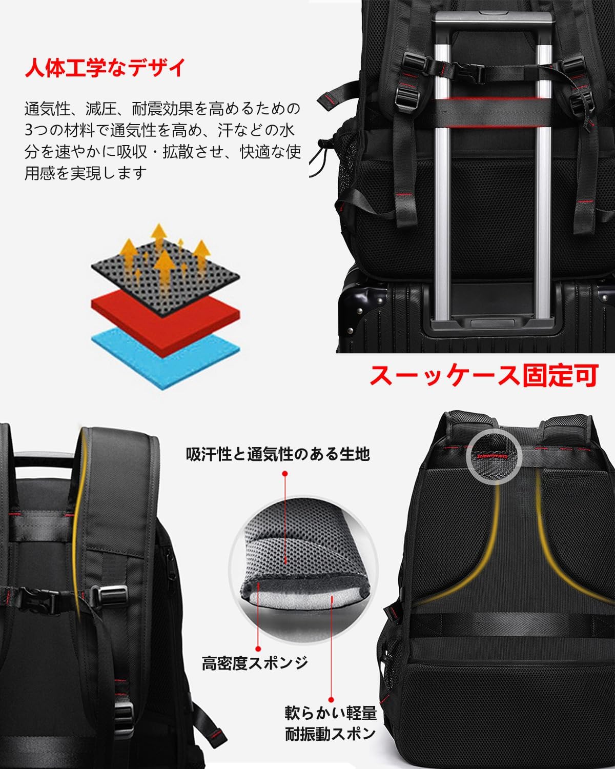 [Yometree] リュック メンズ 大容量 60L~80L拡張機能 軽量17インチPC対応ビジネスリュック 盗難防止 旅行バック