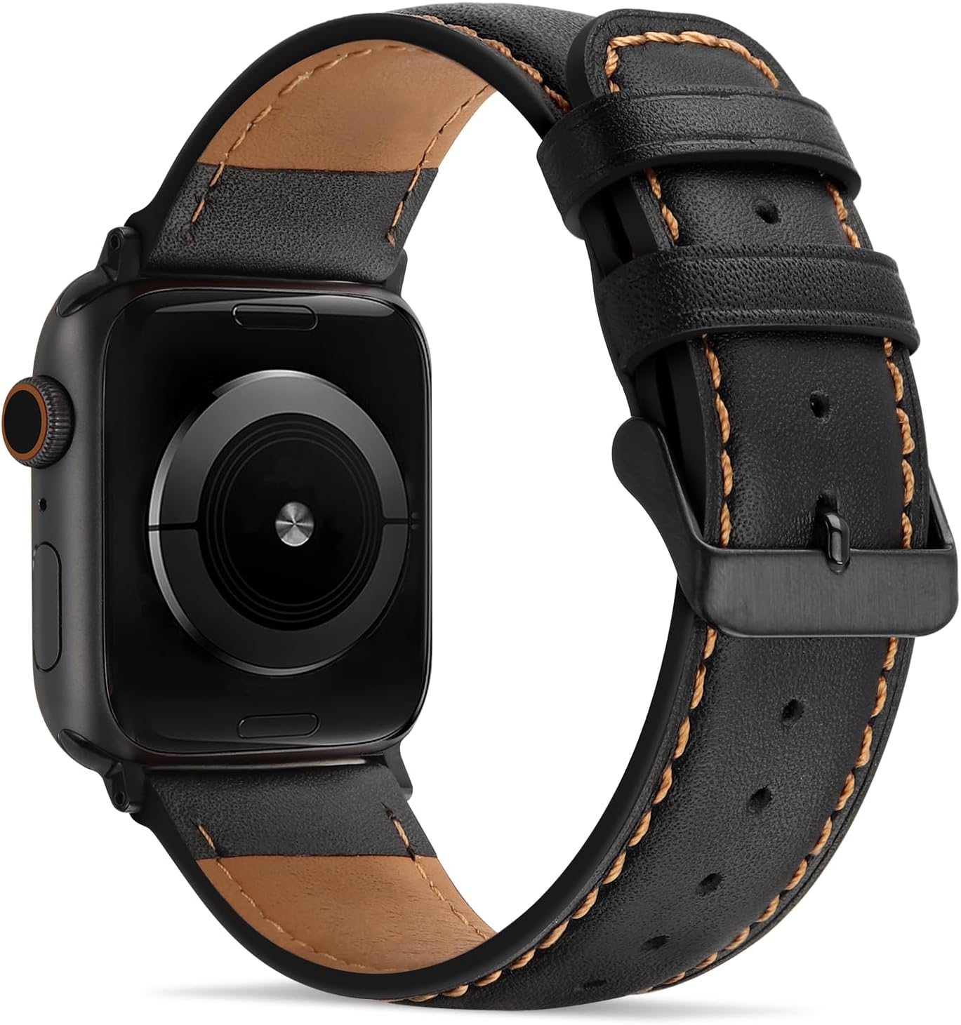 Tasikar Bands Compatible with Apple Watch Band 49mm 46mm 45mm 44mm 42mm Genuine Leather Replacement Straps Compatible with Apple Watch Ultra 3 2 1 SE Series 11 10 9 8 7 6 5 4 3, Black - Image 2