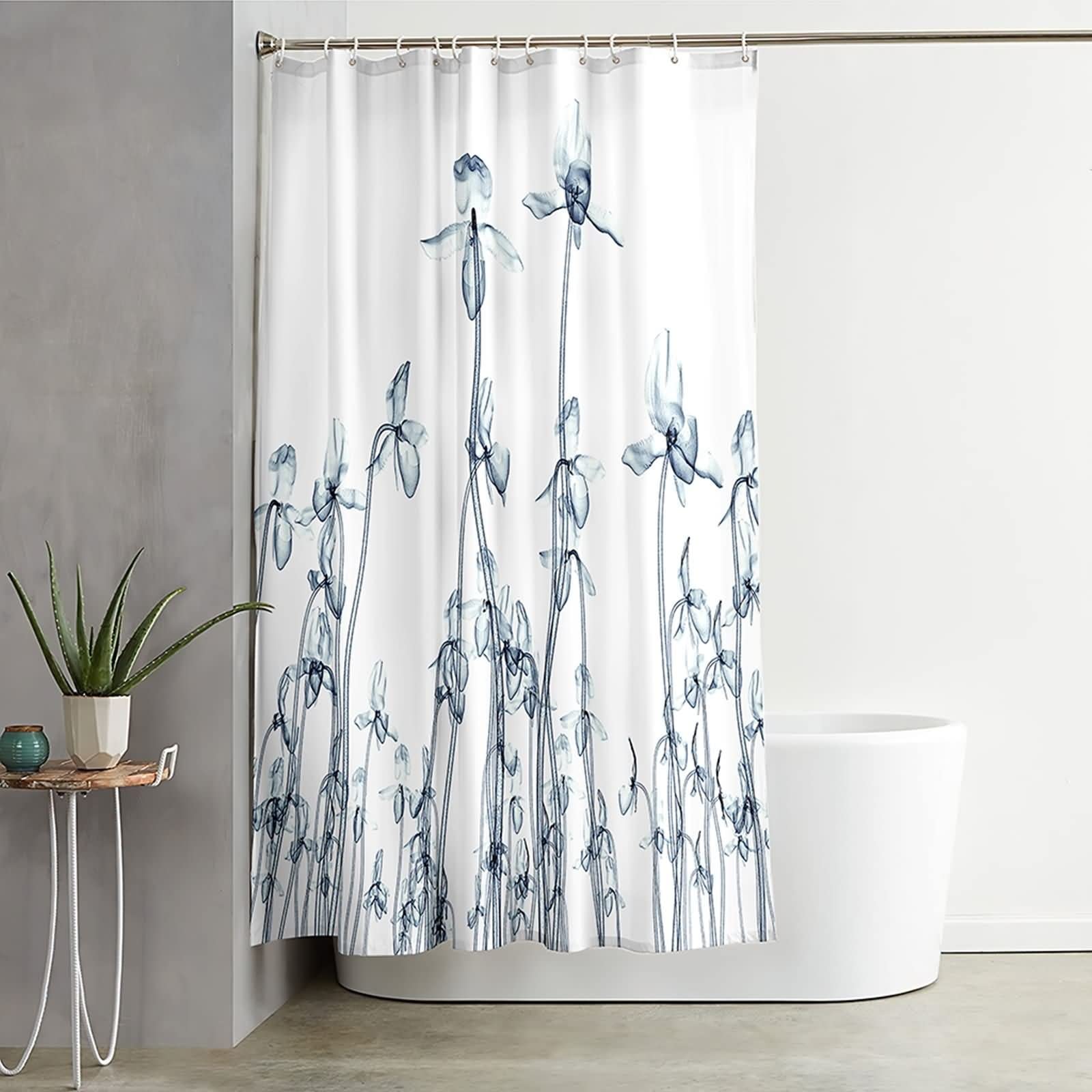 Duschvorhang 180X200 Antischimmel, Duschvorhang Polyester Grau Blumenmuster mit Pflanzenmotiv Stilvoller Duschvorhang