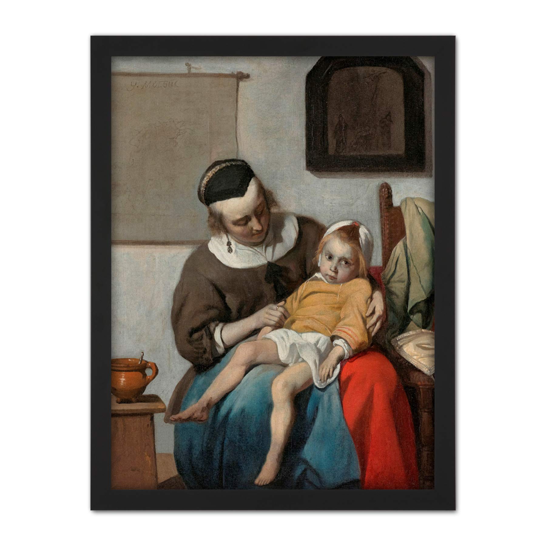Artery8 Gabriel Metsu The Sick Child Painting Artwork Framed Wall Art Print 18X24 Inch