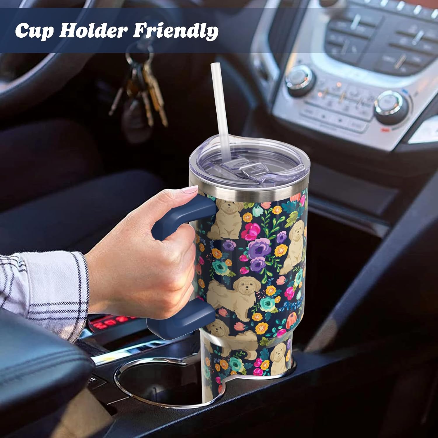 40 oz Shih Tzu Tumbler with Handle, Insulated Stainless Dog Tumbler Coffee Travel Mugs Cup Water Bottle Shih Tzu Lovers Gifts for Women Girls - Image 5