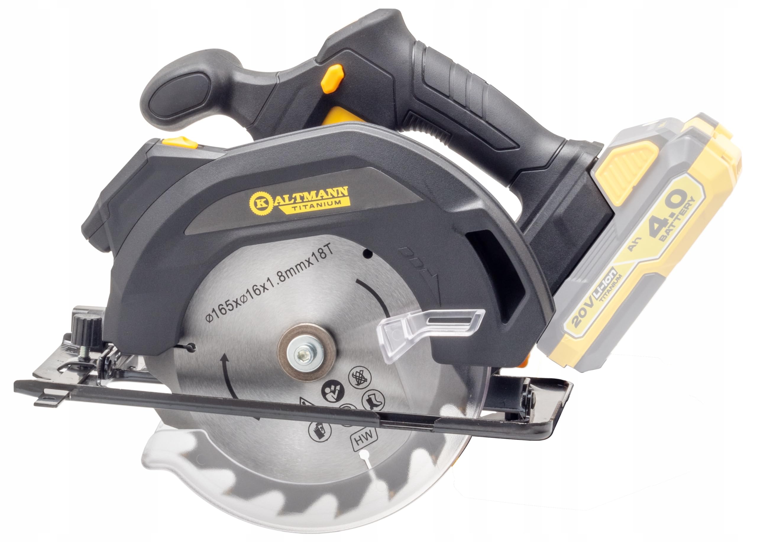 Pilarka tarczowa Kaltmann TITANIUM KTI-PTA20V | 20V | 4300 obr/min | Tarcza 165 mm | Wskaźnik laserowy | Głębokość cięcia 55 mm | Body – bez akumulatora i ładowarki