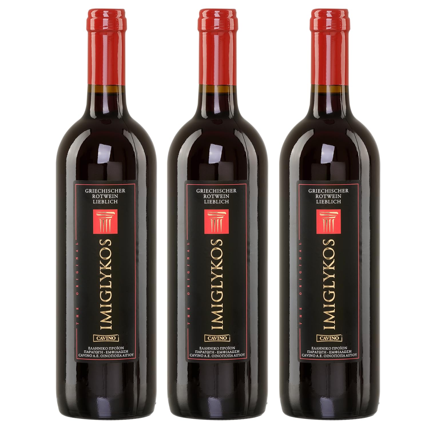 Imiglykos rot Cavino 3x 0,75l Flasche | Lieblicher Rotwein aus Griechenland | 11% Vol. | + 20ml Jassas Olivenöl