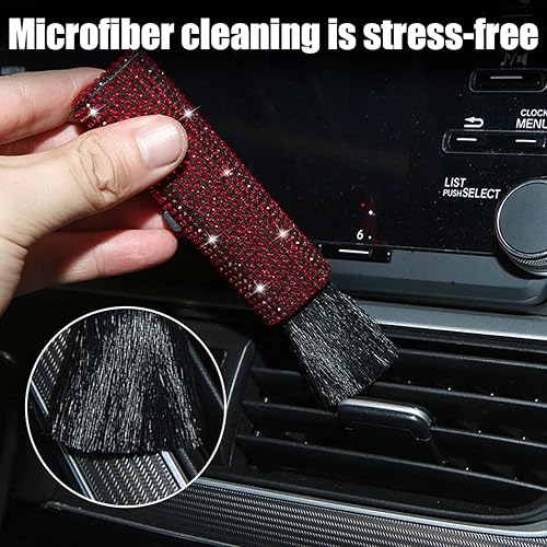 Miniatura 3 de Cepillo de detalles para automóvil, herramienta de limpieza de cepillo para motor de salpicadero de ventilación, mango de plástico con diamantes de