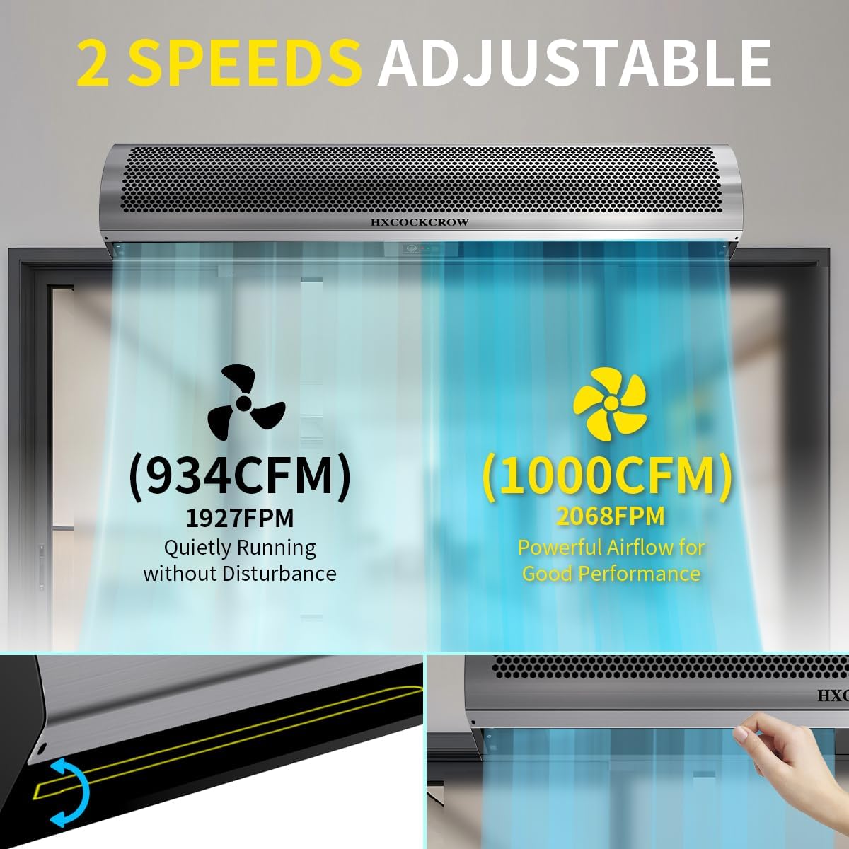 36 Inch Air Curtain for Doors Stainless Steel, Commercial Powerful 1000CFM/2068FPM Air Fly Door Fan with Auto Door Magnetic Switch, Keep Bugs Out for Home, Warehouse, Garage, Restaurant