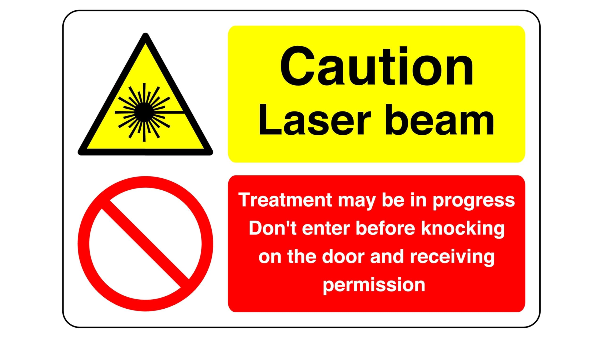 Caution laser beam sign - 1.2mm Rigid plastic for indoor/outdoor usage (400mm x 300mm) Viewing Distance within 14m.