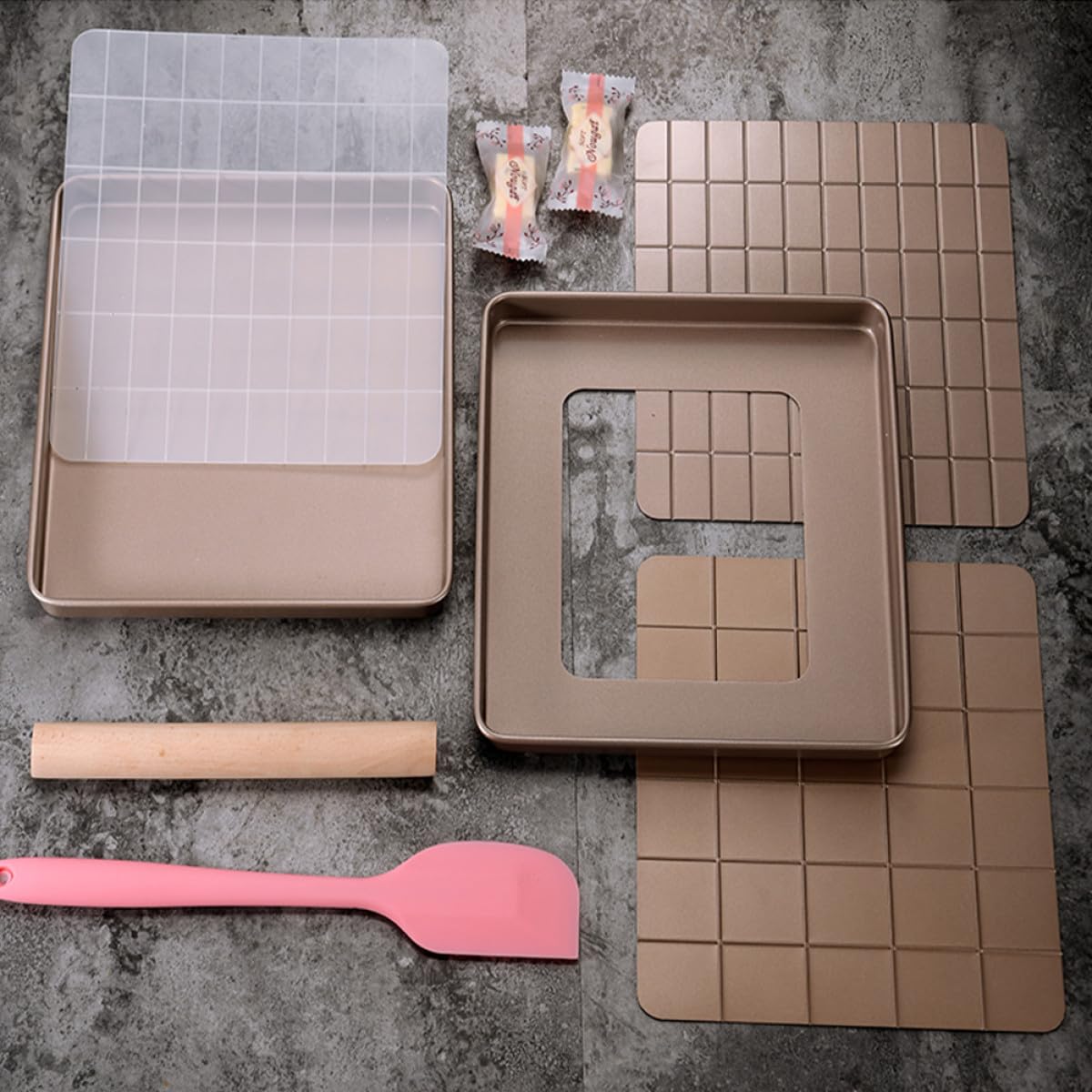 Operitacx Set di Utensili da Forno per Torrone 3 Pezzi in Metallo Antiaderente Teglia e Stampo per Dolci Fatto a Mano, Resistente e Facile da Pulire, per Preparazioni Dolciarie e Regali