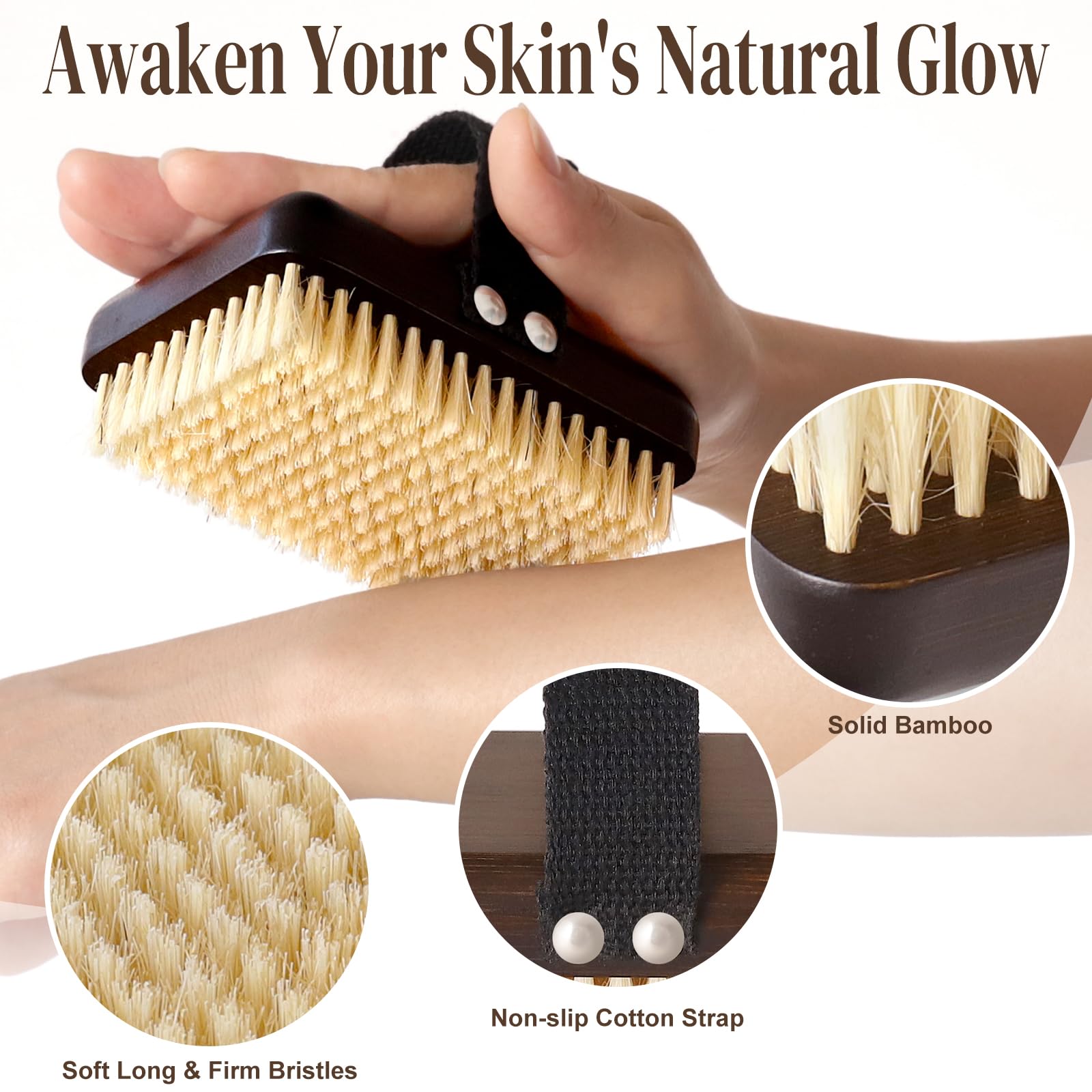 Body Brush Lymphatic Drainage, Azymi Bath Brush Natural Thick Bristles Exfoliates Dead Skin, Detoxifies - Image 2