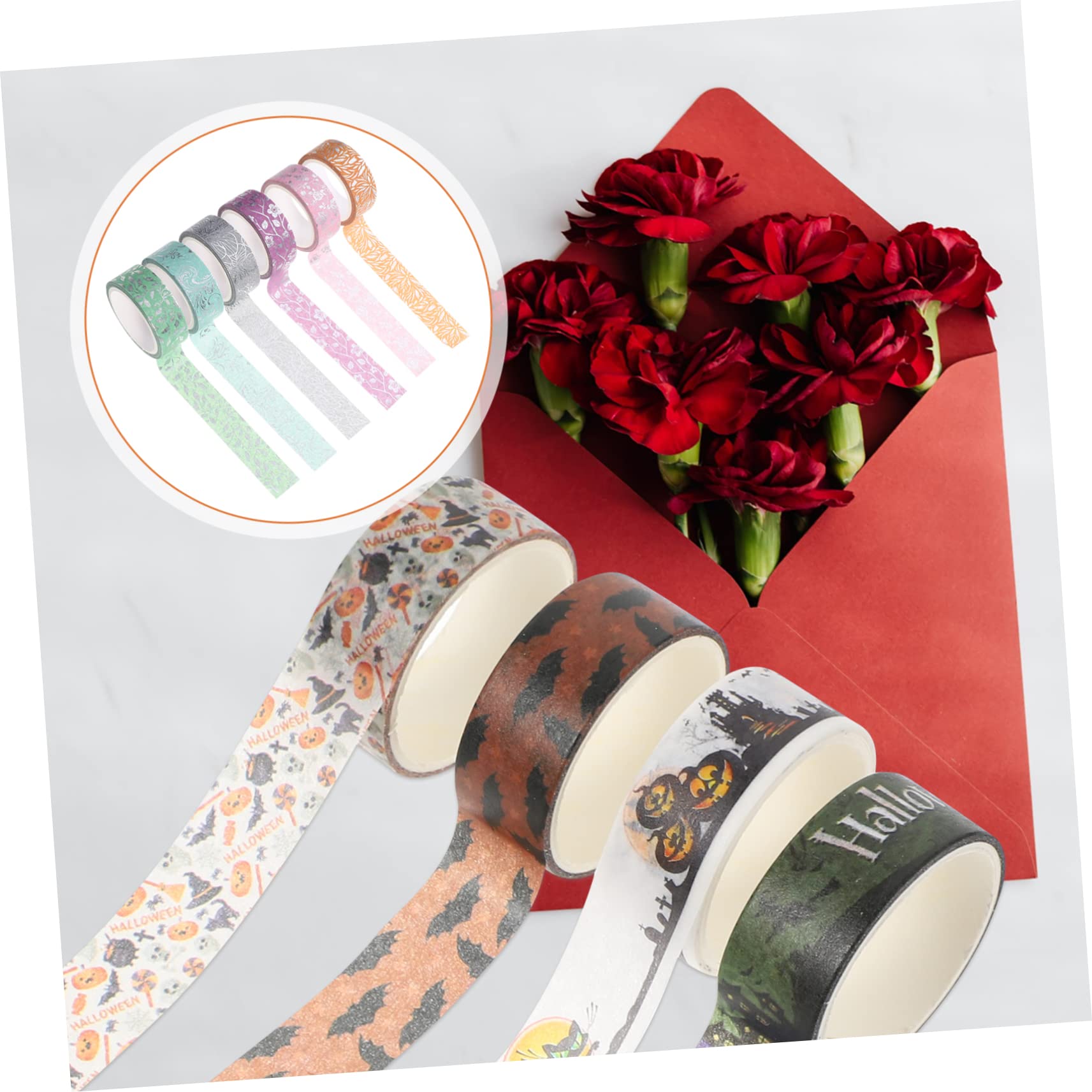 NUOBESTY 8 Juegos de Cintas Adhesivas Washi para Álbumes de Recortes de Halloween con Diseños Temáticos para Decoración Navideña Rollos X 8