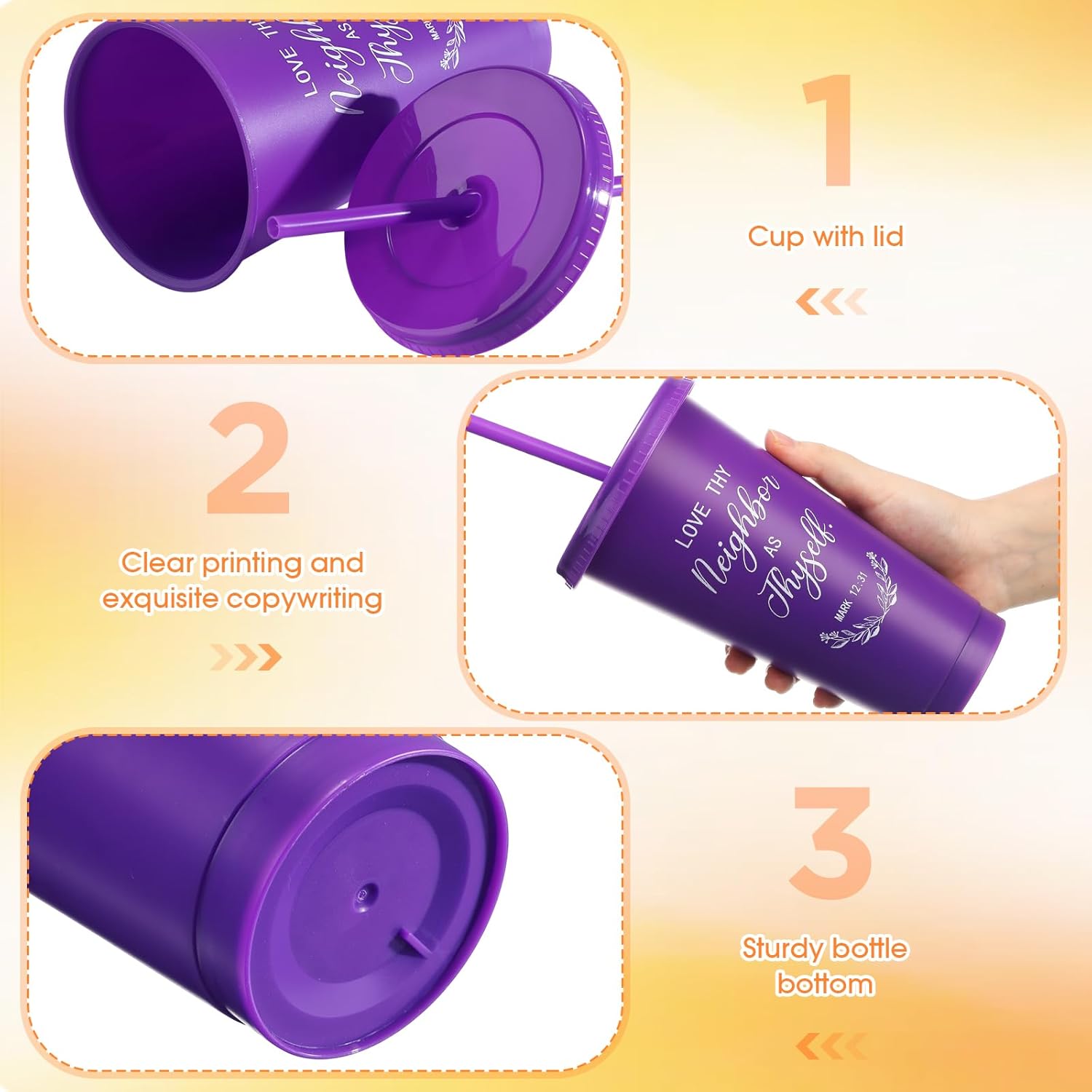 Skylety 40 Sets Valentine Christian Cups Bulk 24oz Bible Verse Plastic Tumbler with Lids Straws Religious Church Gift for Easter VBS Sunday School Party Employee Appreciation Mother (Multicolor) - Image 4