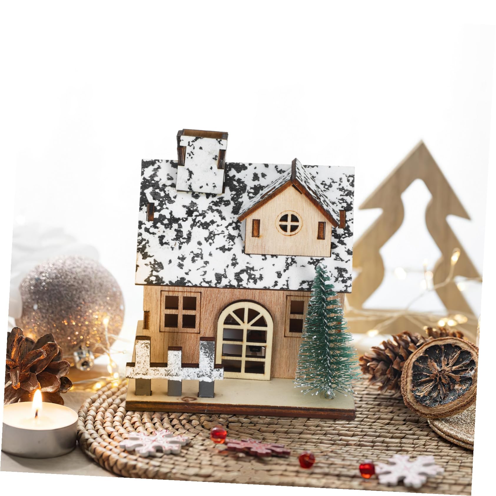 Levemolo 3pezzi Casetta Natalizia in Legno Luci LED Miniatura Casa di Legno Decorazioni Natalizie per Tavolo Centrotavola