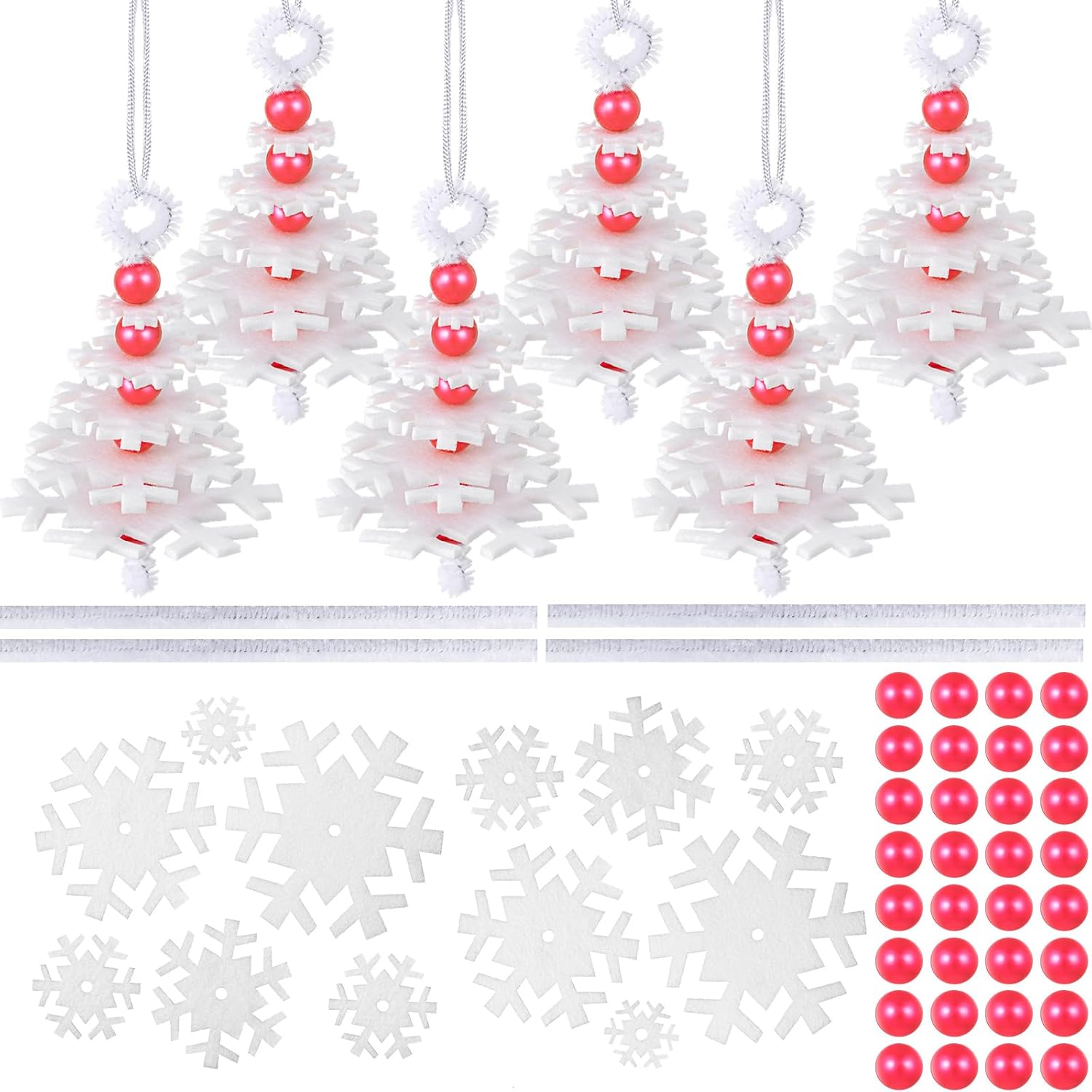 Buryeah 24 Sets White Snowflake Layered Christmas Ornament Craft Kit Makes 24 Small Felt Snowflakes Christmas Tree Felt Crafts for Xmas Decoration Stocking Stuffer Holiday Fun Home Activities