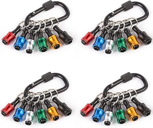 katerk 6pcs 1/4 inch Hex Shank Aluminum Alloy Screwdriver Bits Holder 4 Sets, Light-weight Quick-change Extension Bar Keychain Drill Screw Adapter Change Portable (With Black Carabiner)