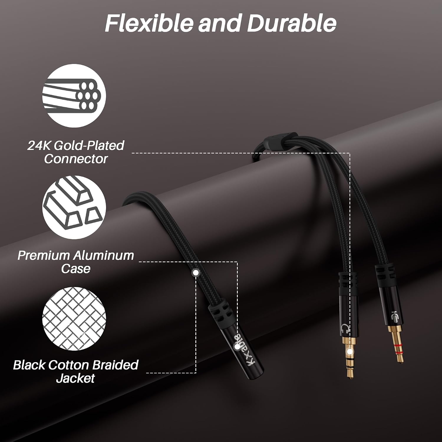 Kxable Headphone Splitter for Computer, 3.5mm Female to Dual 3.5mm Male Audio Splitter Cable, Stereo Jack Earphones Headset to PC Laptop Adapter, 1/8inch 2-in-1 Y Separator Aux Dongle Converters, 6FT