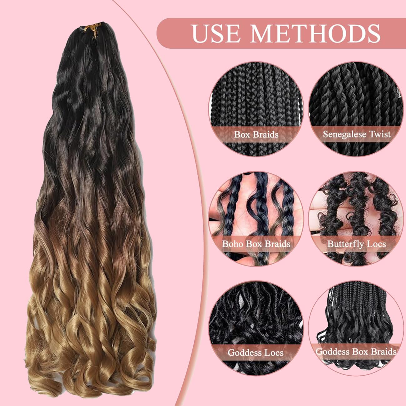 French Curl Braiding Hair 24 Inch 8 Packs Pre Stretched Loose Wave Bouncy Braiding Hair Spanish Curly Ends Synthetic Hair Extensions for Braiding(1B/30/27) - Image 4