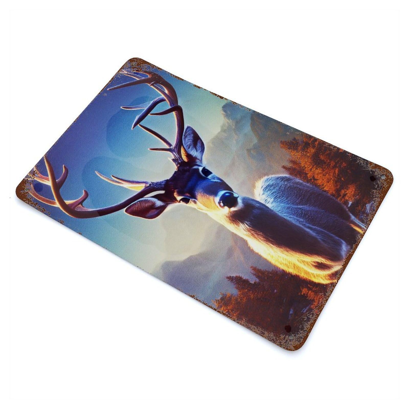 Animals Deer Weathered Tin Sign 11.8"x7.9", Rustic Home Decor for Office, Studio And Wall Decor