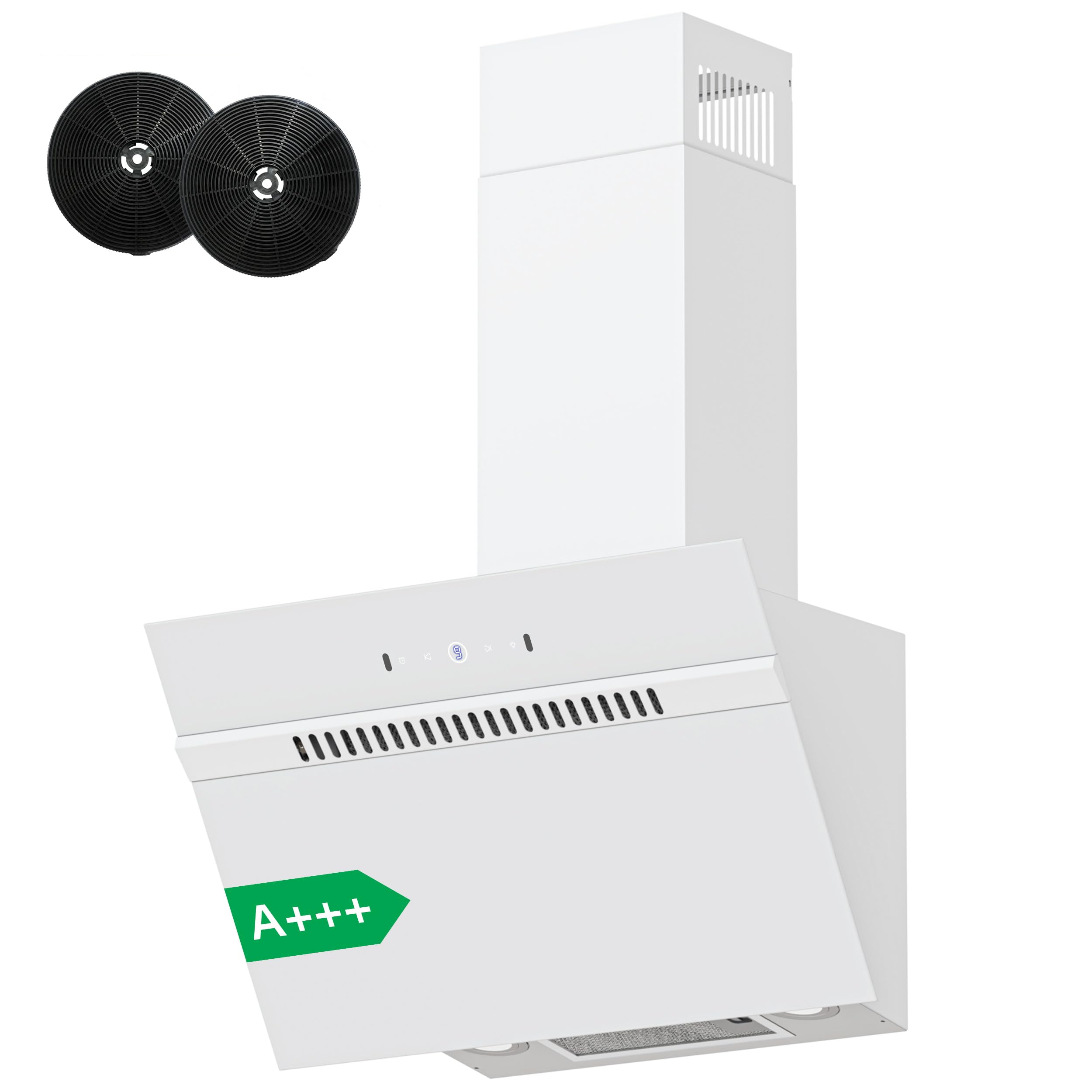 FIREGAS Campana Extractora Inclinada 60 cm para Cocina, Clase A+++, Motor sin Escobillas, 684 m³/h, Control Táctil y por Gestos, 9 Velocidades, Extracción o Recirculación, Bajo Consumo, Color Blanco