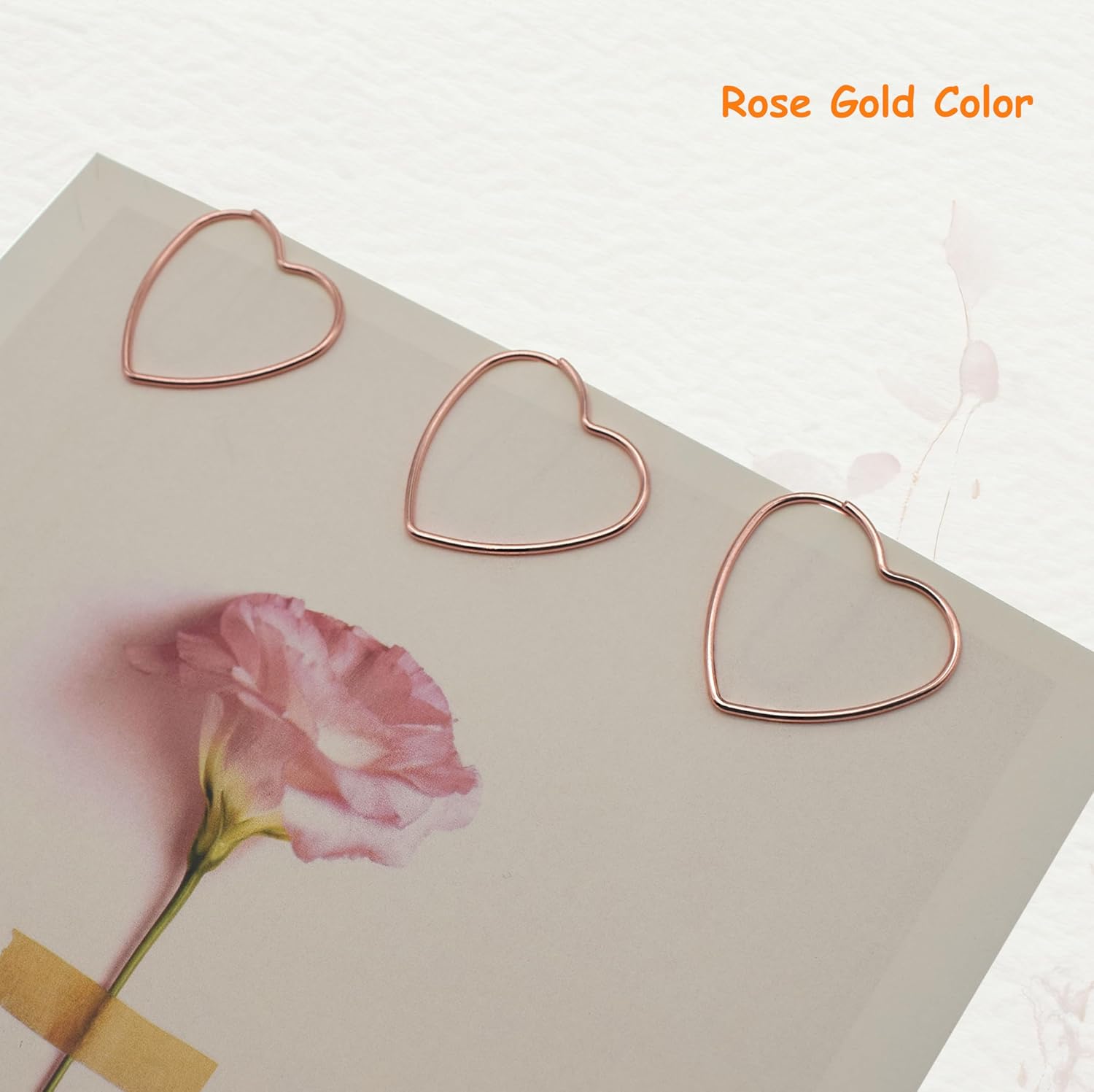 Metal Heart Paper Clips Set - 50 Pcs Cute Small Decorative Office & School Supplies, Ideal For Wedding & Parties Decor (Gold, Rose Gold