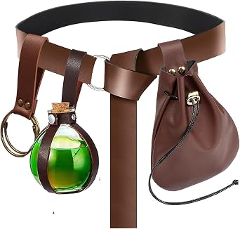 SUMGOGO 4 Pcs Halloween Renaissance Belt Pouch Witch Bottle Skirt Hikes Medieval Viking Pirate Leather Belt Costume Set