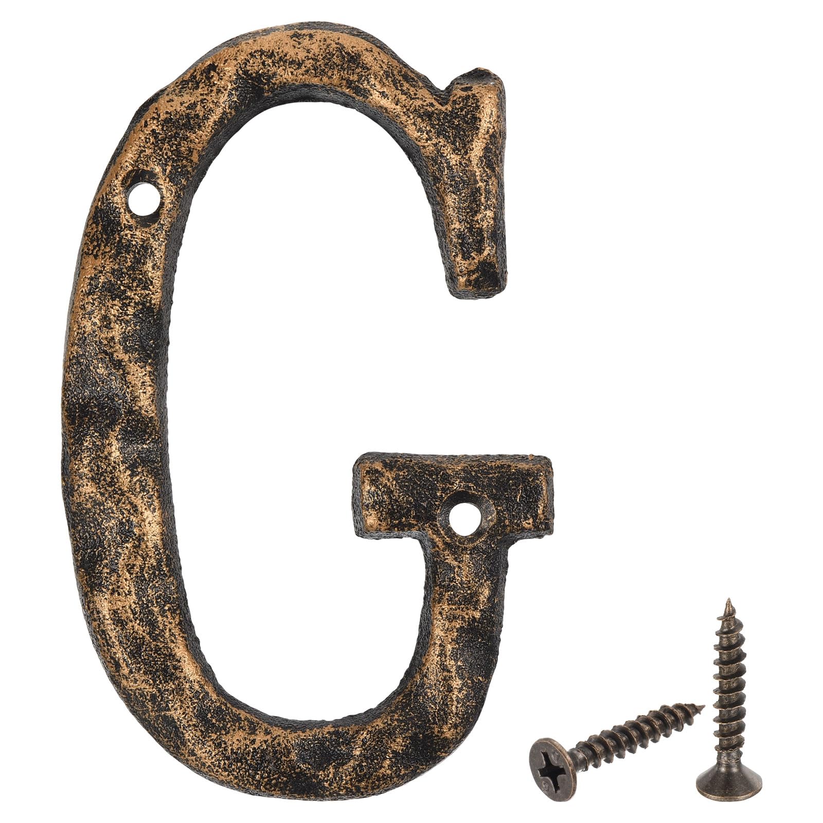 sourcing map House Address Letter, 4.9 Inch Cast Iron Vintage Wall Letter g Outside Letters for Home Street Office Mailbox Sign, Black & Gold