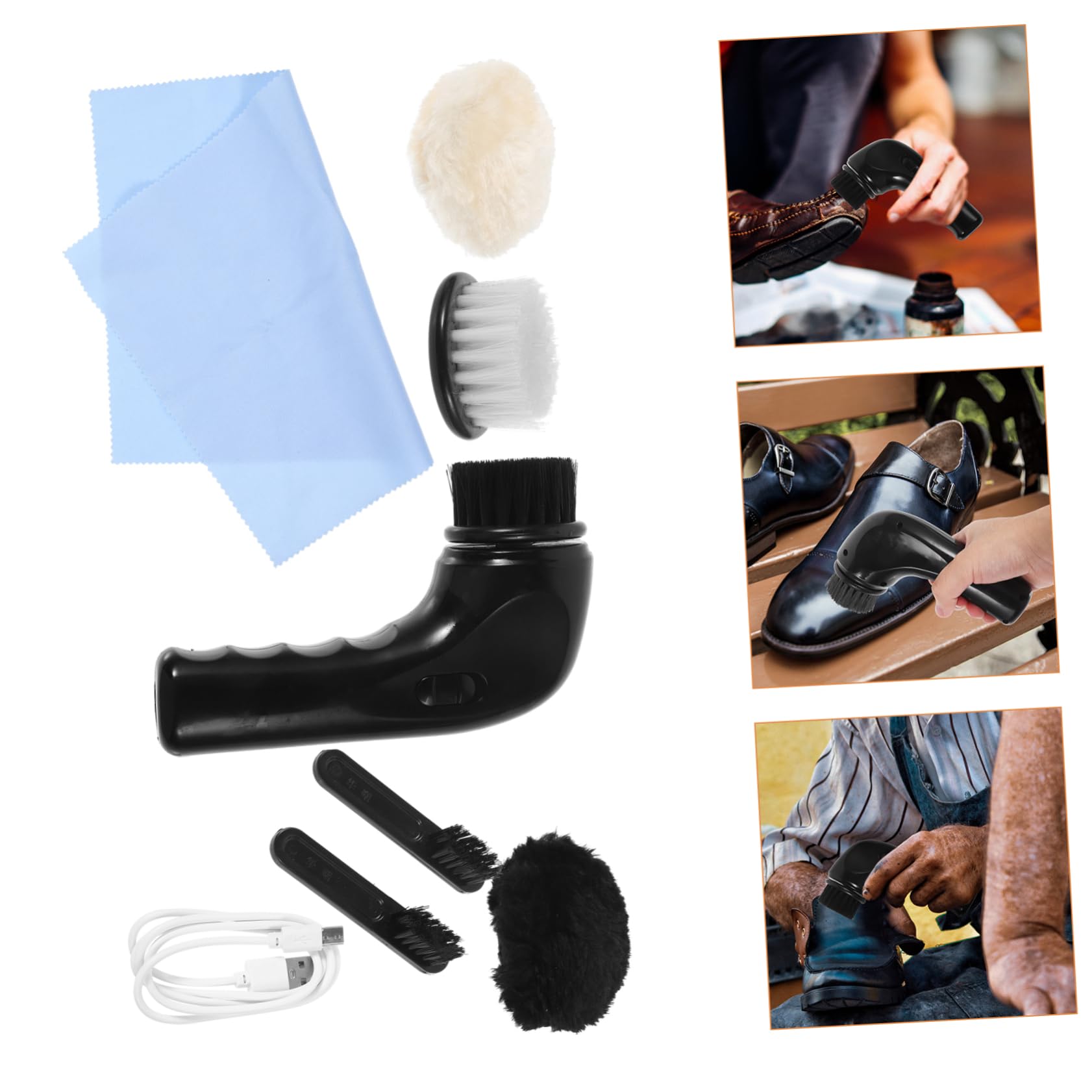 LIFKOME Cireuse à Chaussures Électrique Rechargeable Brosse Manuelle pour Polissage Kit Entretien avec Accessoires pour Et Chaussures Utilisation Pratique Et Ergonomique