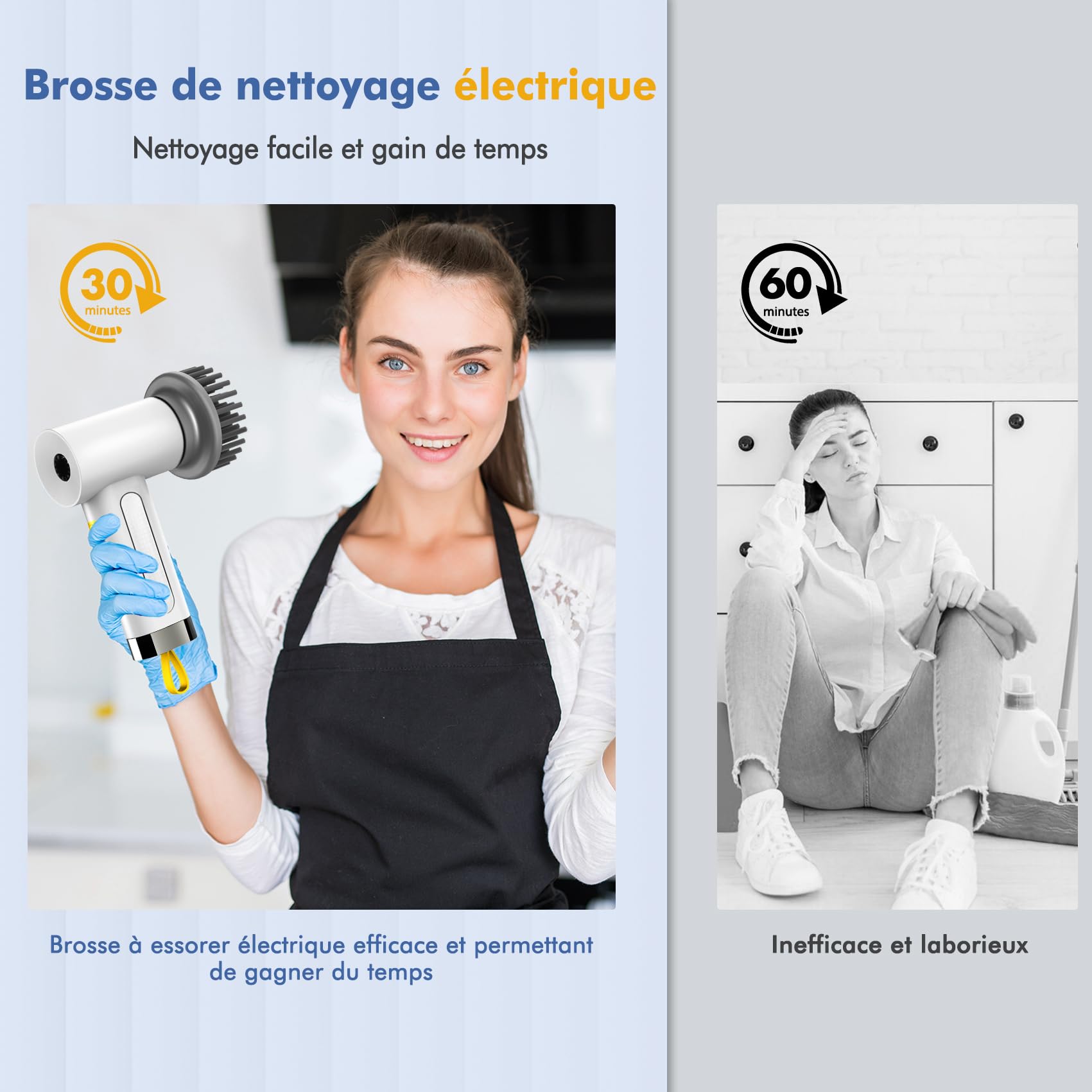 Brosse de nettoyage électrique, Spin Scrubber pour salle de bain et joints, brosse de nettoyage pour la maison avec 5 têtes de brosse, 2 modes, parfait pour nettoyer en profondeur le carrelage, la