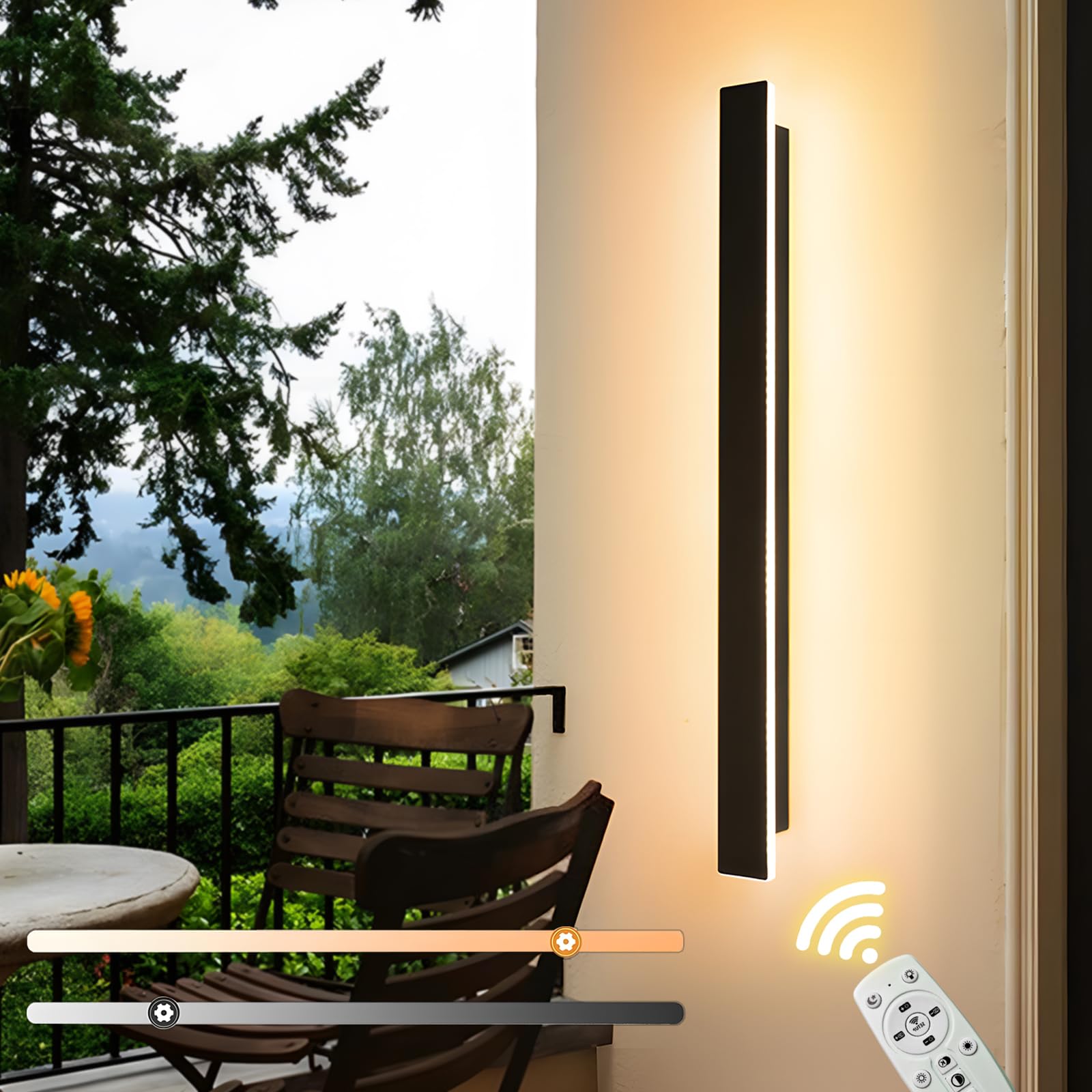 ZTWLEED Aplique Pared Exterior Regulable,20W LED Lampara Exterior Pared con Mando a Distancia IP65 Impermeable,Apliques pared exterior para Escaleras Pasillos Balcón Patio Jardín Balcón,100CM
