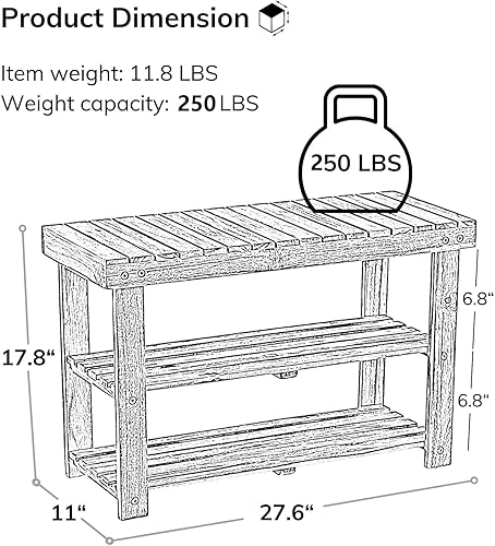 Miniatura 3 de Zapatero de madera natural, bancos de asientos de patio con 3 niveles de almacenamiento, organizador de zapatos para spa, sauna, ducha, baño