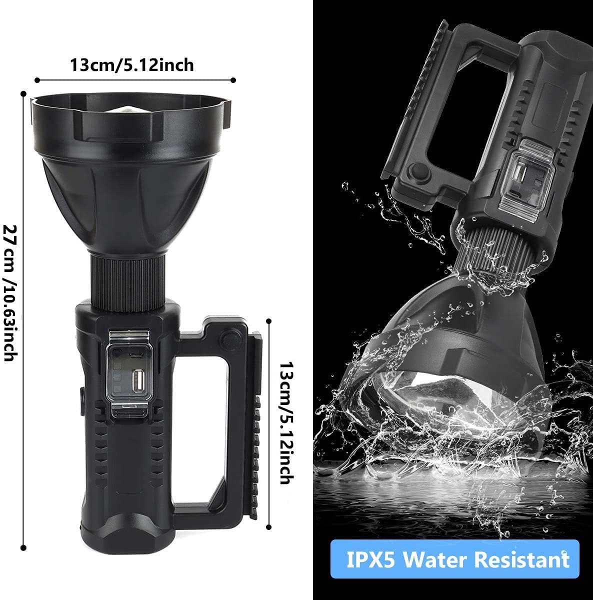 Torche LED Rechargeable 90000 Lumens Lampe Tactique Puissante Zoom USB-C - Lampe Poche Camping Randonnée Urgence IP65