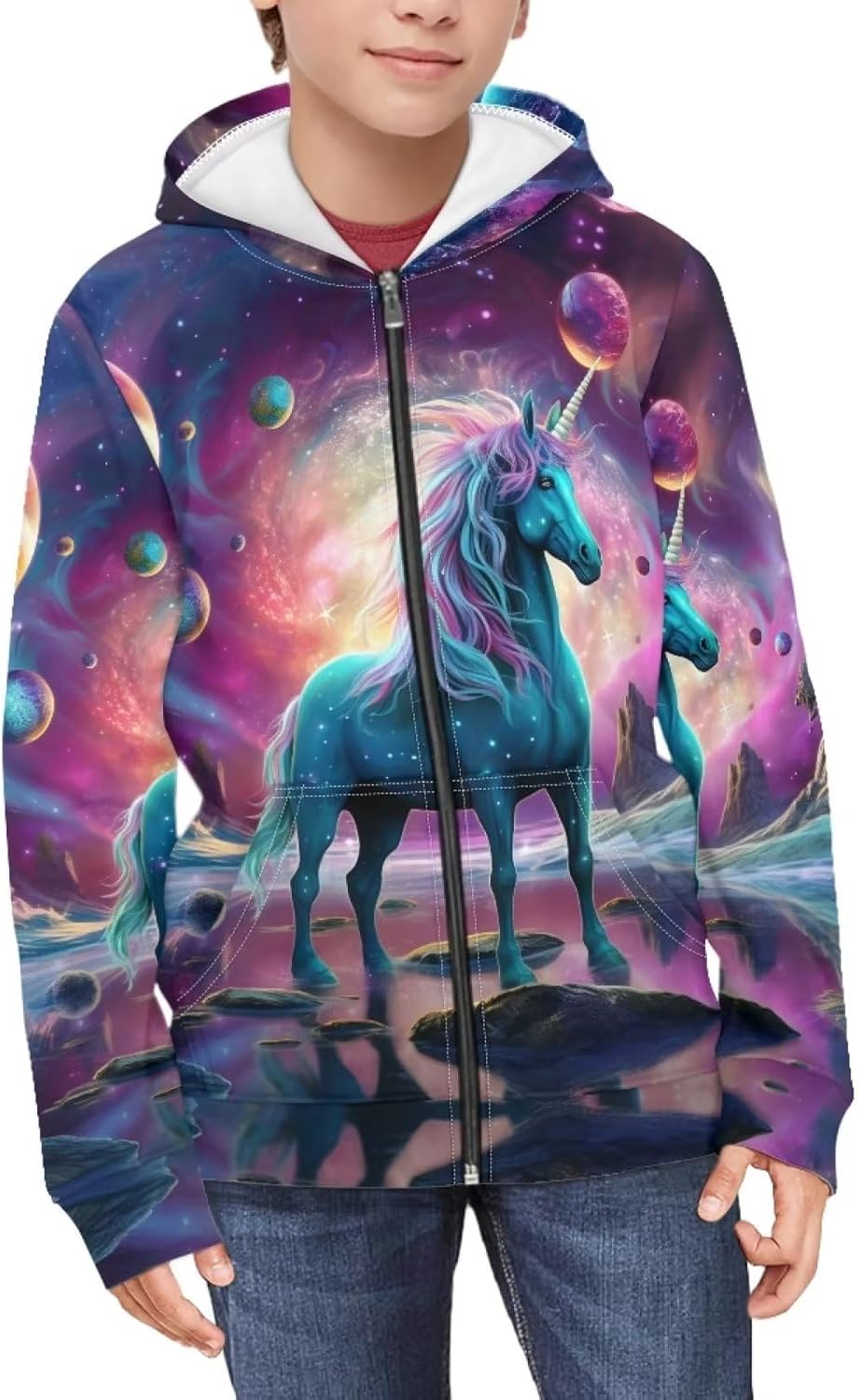 Soft Loose Fit Boys Animal Print Zip Up Hoodies with Pockets Comfort Hooded Jacket - Image 2