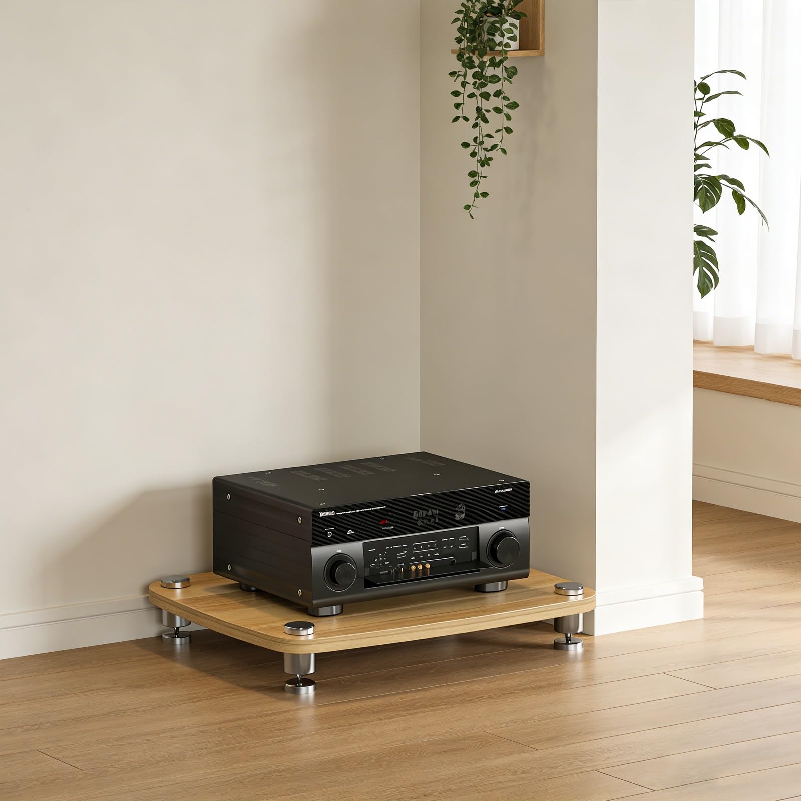Meuble TV HiFi en bois à 4 niveaux avec tapis de protection