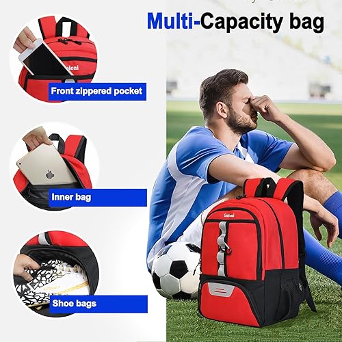 Miniatura 2 de Bolsa de fútbol juvenil, bolsa de baloncesto con compartimento para pelotas y compartimento para zapatos, mochila para fútbol, voleibol, baloncesto