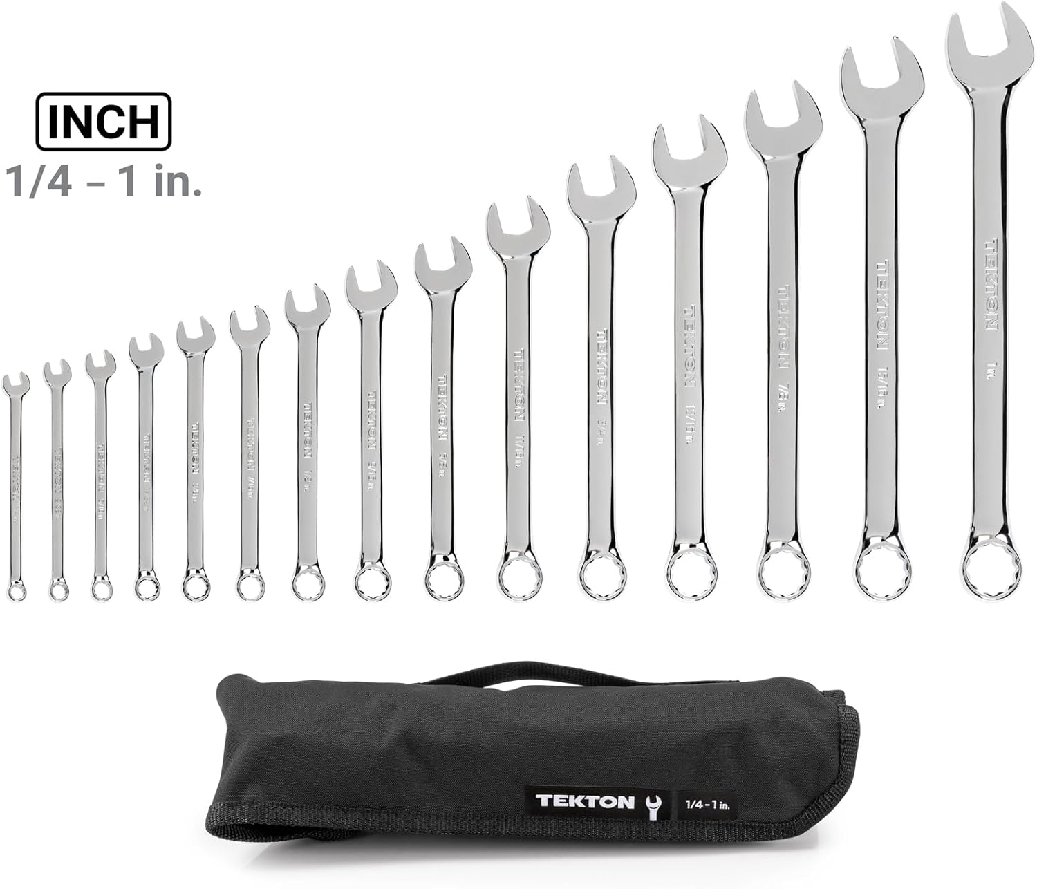 TEKTON Combination Wrench Set with Roll, 15-Piece (1/4-1 in.) | WCB94102