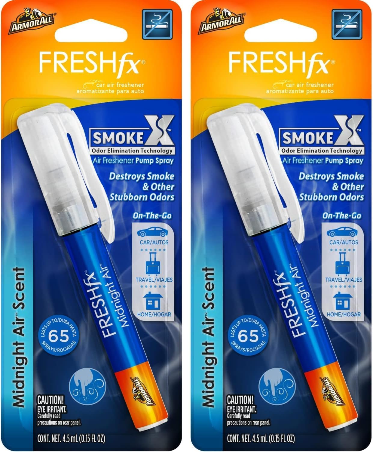 Armor All Fresh FX Smoke X Car Odor Eliminator Spray Pump by Armor All, On-The-Go Car Air Freshener Spray, Midnight Air Scent, 0.15 Oz (Pack of 2)