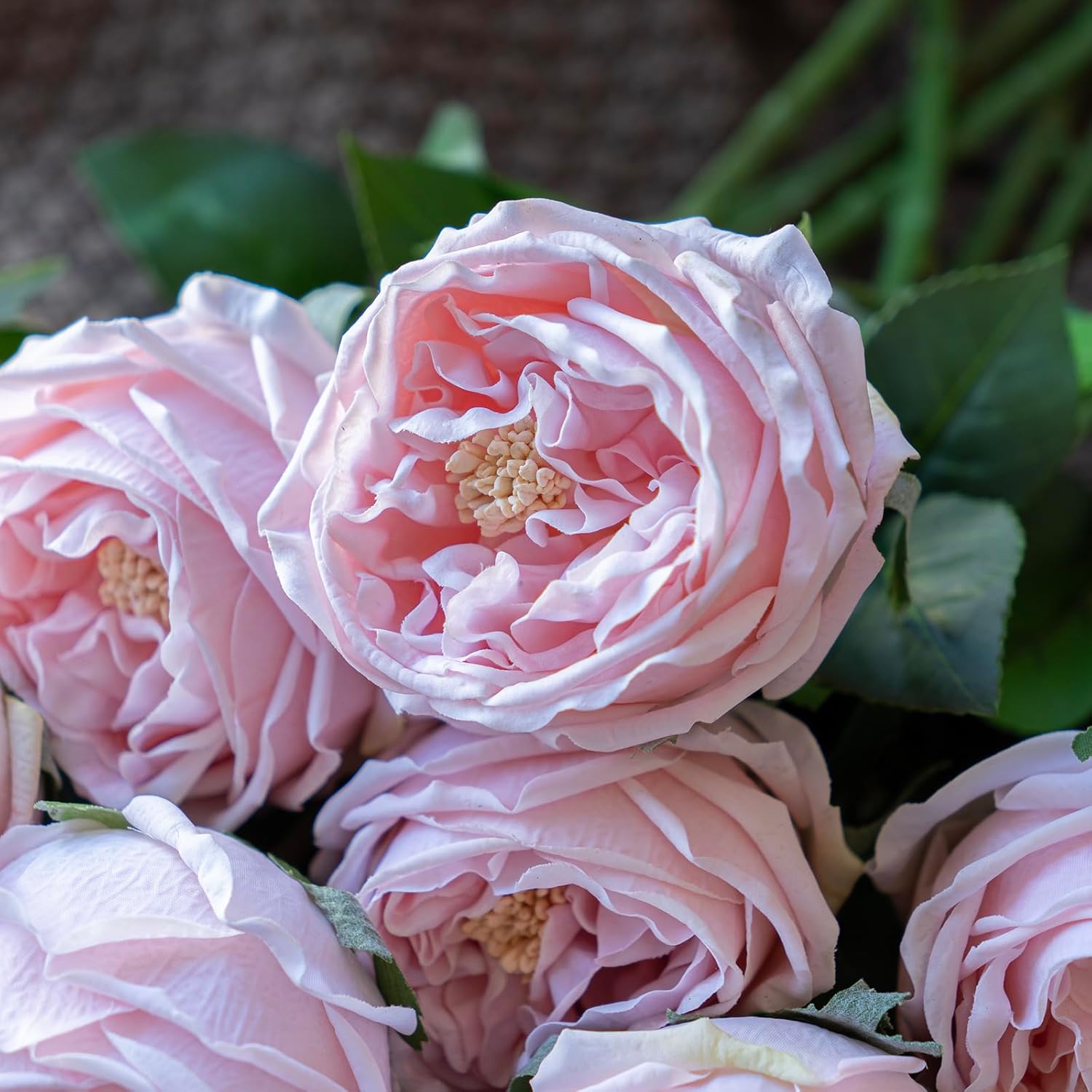 DUYONE Fake Flowers for Decoration Home Decor Artificial Flowers Austin Rose Peony Latex Fake Flower Living Room Decoration Vivid Pink Roses Peonies (Light Pink 4pcs)
