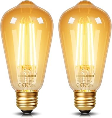 DiCUNO E26 Edison Bulbs 60W, 2200K Amber Warm, Amber Glass, 600LM, 2-Pack | 6W LED Edison Bulb…