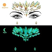 Vista 4 de Gemas faciales 4 hojas de joyas para la cara pegadas en diamantes de imitación, calcomanías de cristal luminoso, piedras preciosas temporales