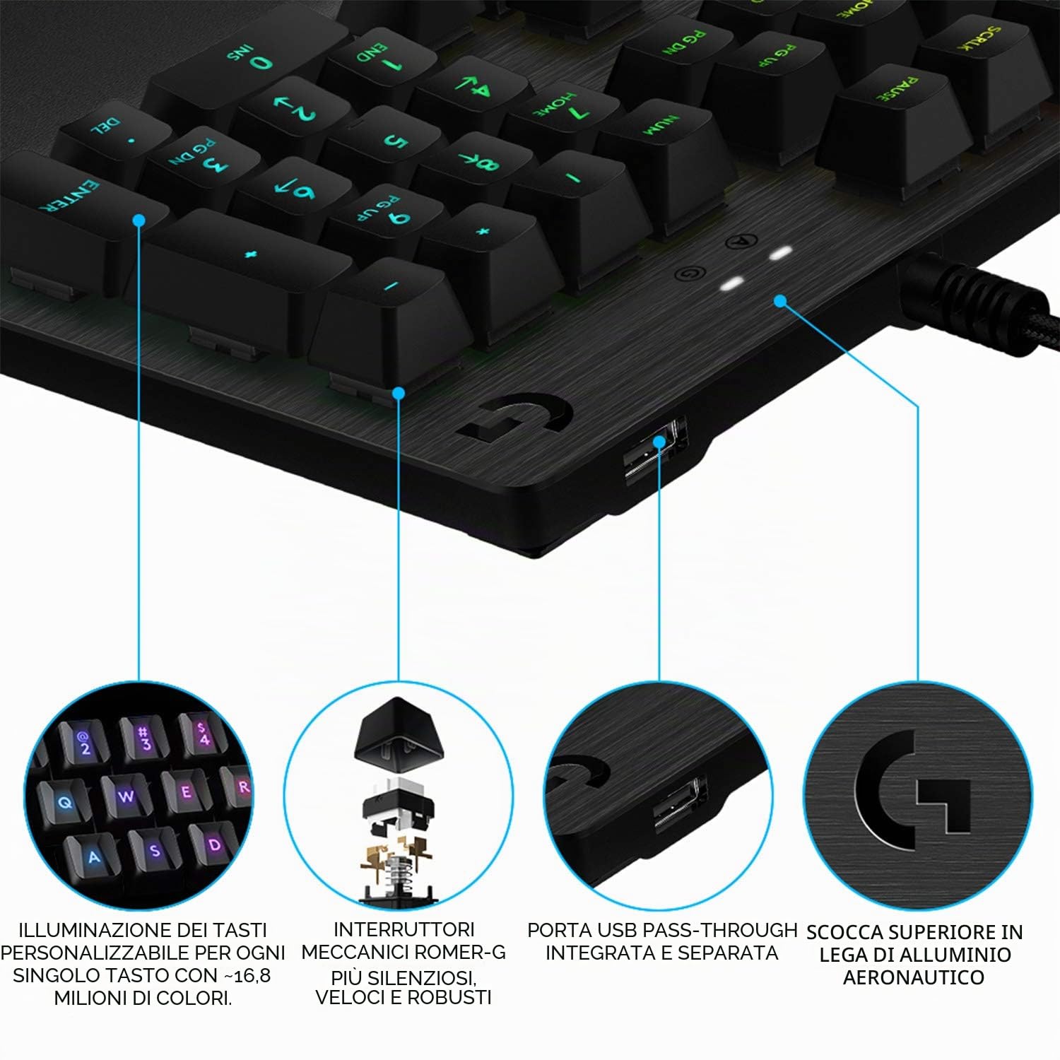 Logitech Gaming G512 - Tastatur - backlit - USB - German QWERTZ - Tastenschalter: GX Brown Tactile - Kohle