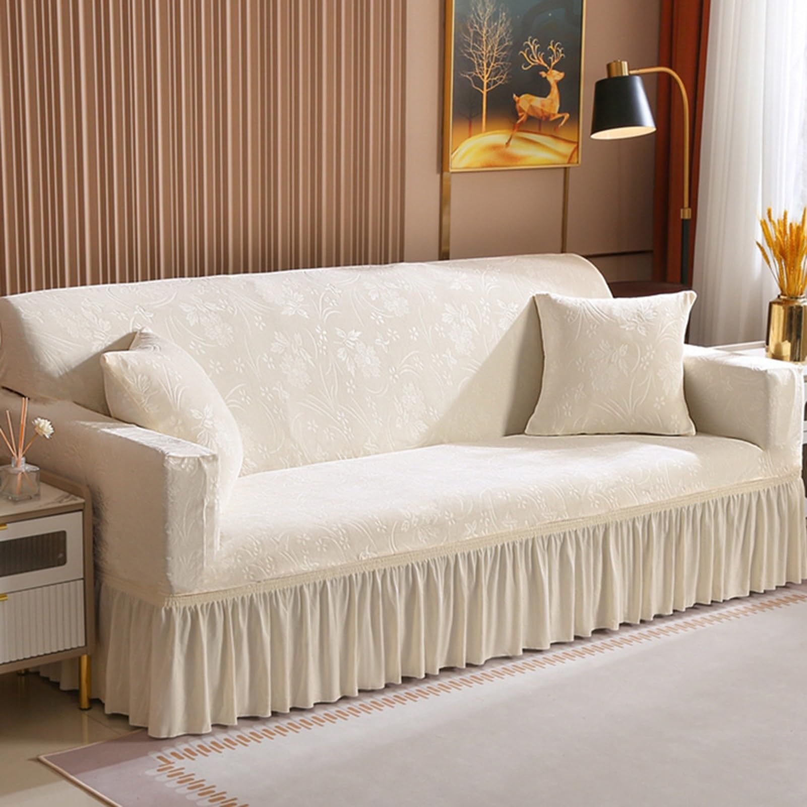 Gleedipre Elasticity sofa cover crystal European style skirt Sofa fitted sheet Double anti-slip dust-proof All-inclusive protective case(Off-white,1 seater(90-130 cm/35.4-51 in))