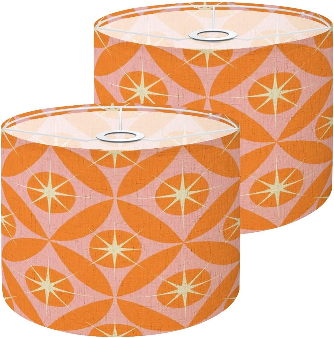 Lampshades Lamp shades 1 Pack Mid Century Vintage 1950s Modern Retro Atomic Circular Motifs Drum Lamp shades for Table Lamps Floor Lamps Replacement Easy Assembly Required