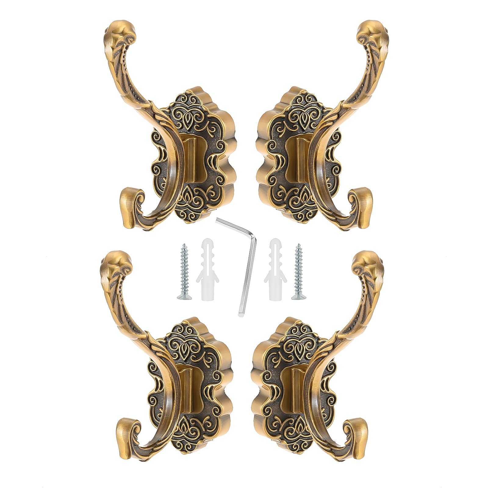 bowarepro 4pcs Antique Brass Coat Hooks Heavy Duty Wall Mounted