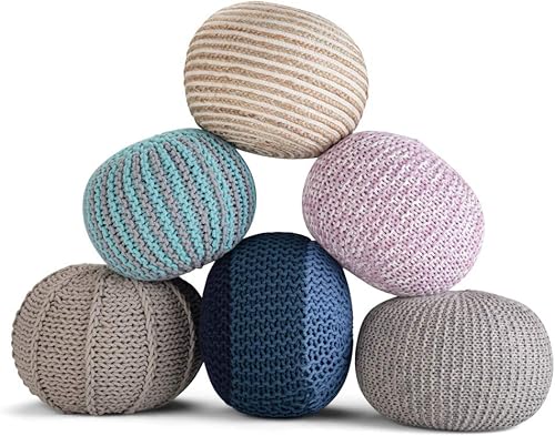 Miniatura 48 de SIMPLIHOME Nisi - Puf redondo de punto para exterior/interior en poliéster PET reciclado gris claro para sala de estar, dormitorio y habitación de