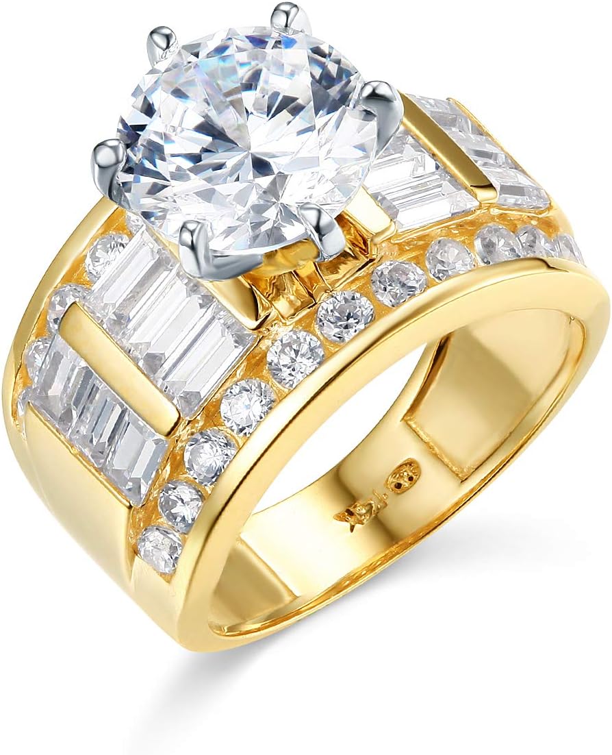 Wellingsale Ladies Solid 14k Yellow -OR- White Gold Polished CZ Cubic Zirconia Round Cut Engagement Ring with Side Stones