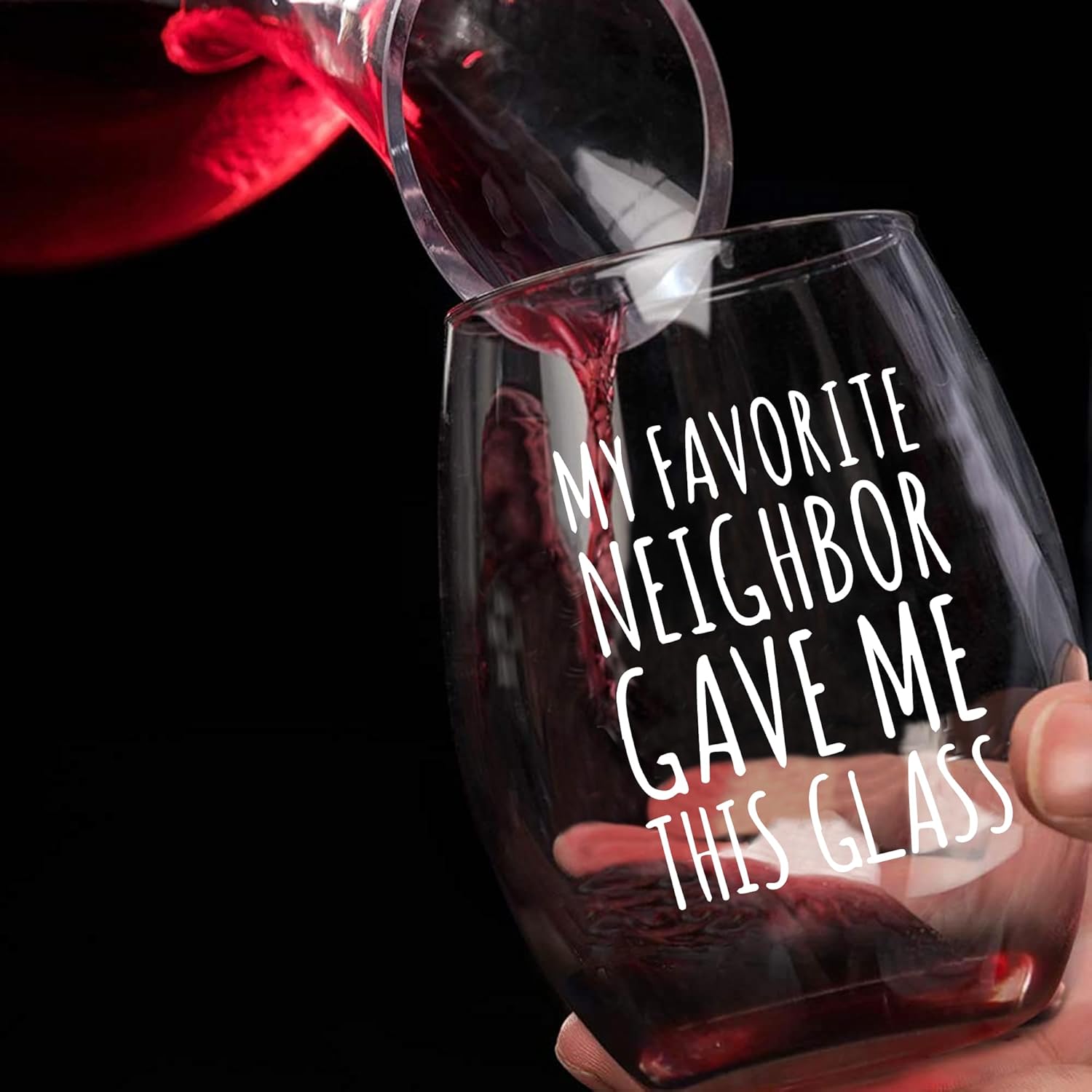 Panvola My Favorite Neighbor Gave Me This Glass Housewarming Moving Out Farewell Goodbye Friendship Stemless Wine Glass Clear Glasses For Red White Wine 17 oz - Image 4