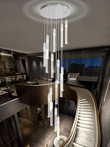 Flashing God Candelabros grandes de cristal de 137 pulgadas para techo alto, 16 luces, lámpara de escalera, moderna lámpara de techo colgante de