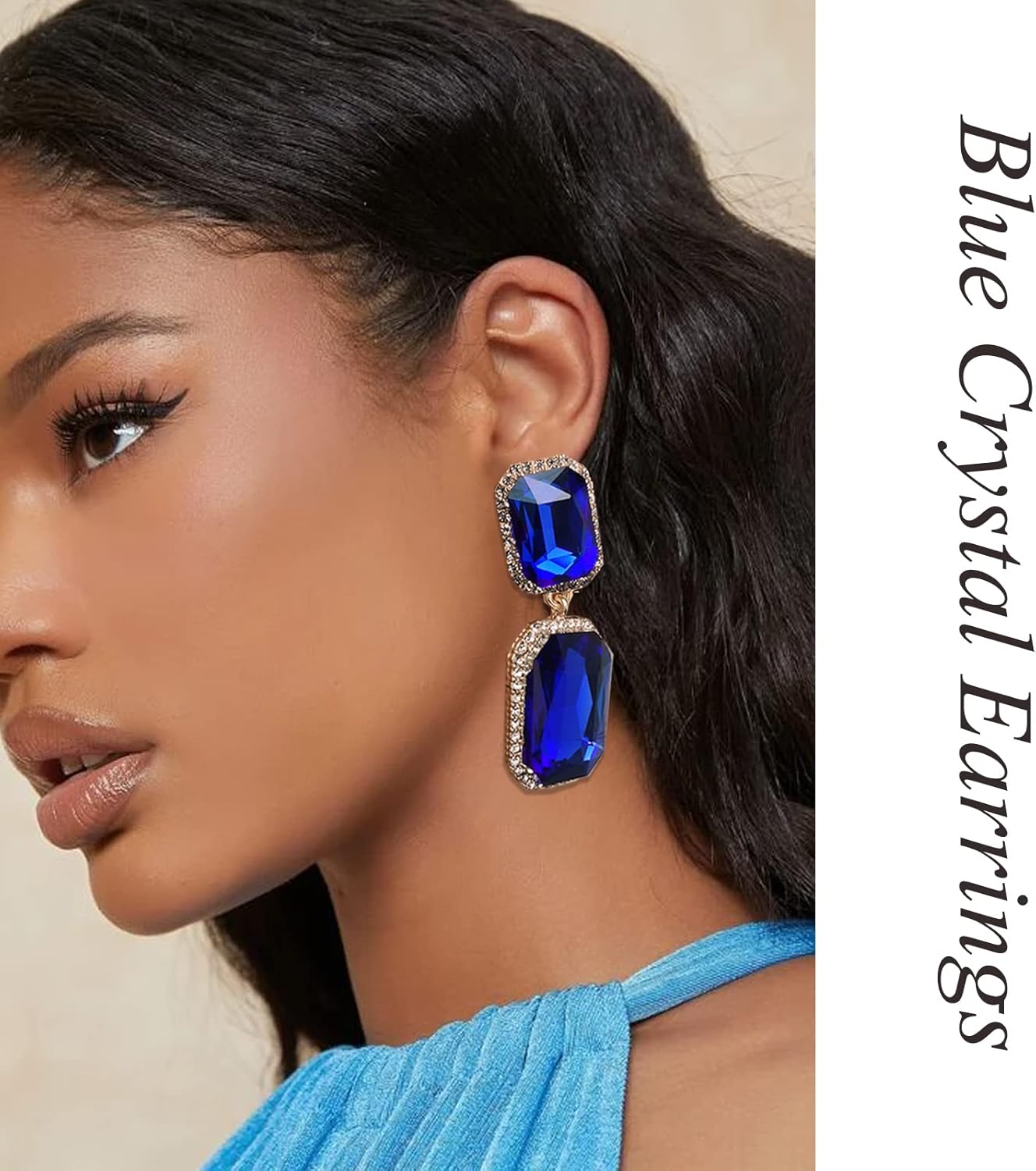 Vintage Rhinestone Statement Earrings Fancy Big Crystal Rectangle Drop Dangle Earrings Evening Prom Pageant Jewelry Earrings for Women - Image 8