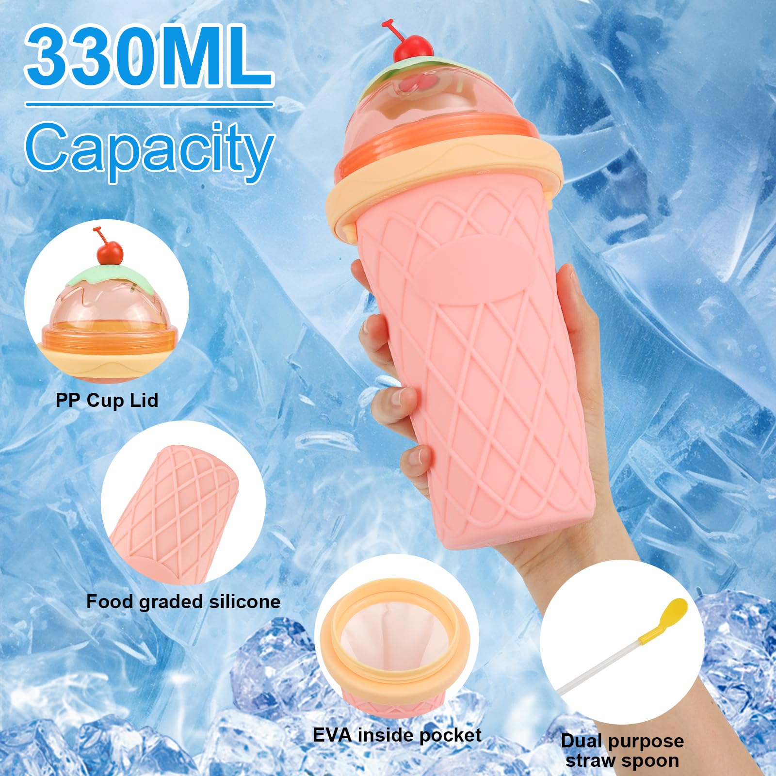 Slushy Maker, Glovios 330ML Slushymaker Mug di Silicone, Quick Frozen Slushy Cup, Slush Ice Maker per DIY Homemade Milk Shake Ice Cream, Rosa
