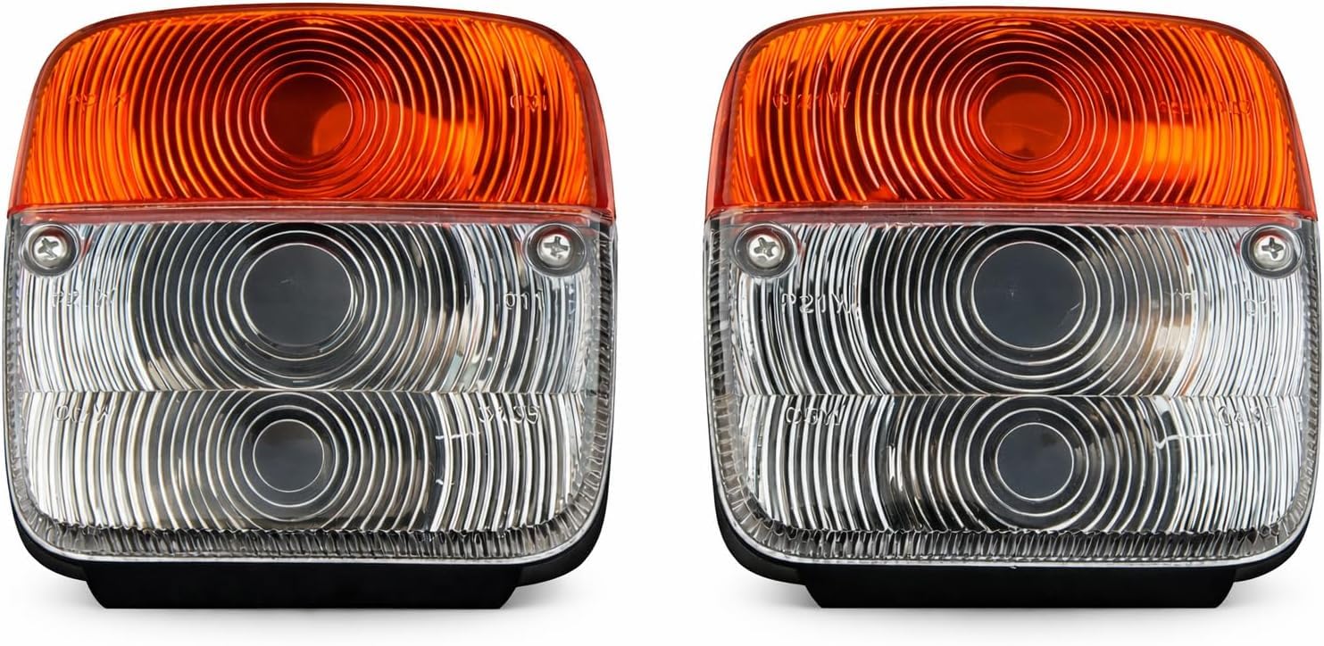 Coppia di luci anteriori per trattore, 12 Volt, per trattore Deutz Fahr, trattore Massey Ferguson, trattore Fiat, luci per trattore ambra (ambra/trasparente) (12 Volt)