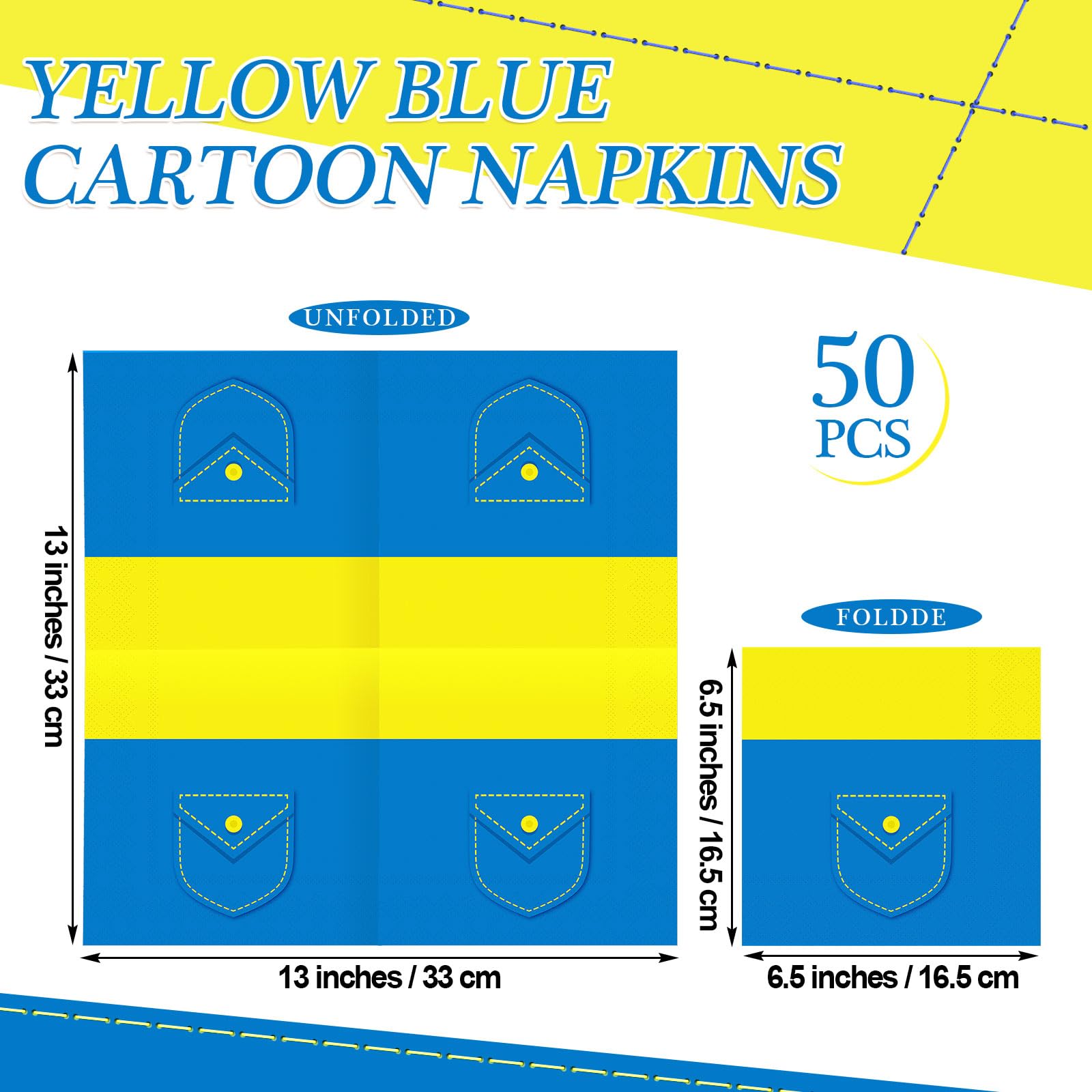 Affrolling 50 Pcs Yellow Cartoon Party Napkins 6. 5